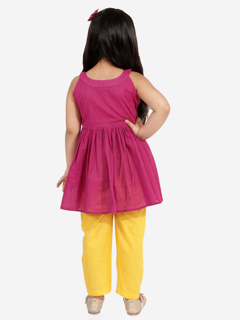 Vastramay Purple Handloom Cotton Striped Siblings Set